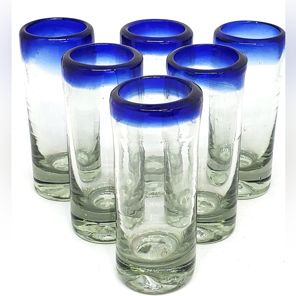 Mexican Style Tequila Shot Glasses – Set of 6 Cobalt Blue Rim Shot Glasses 3oz